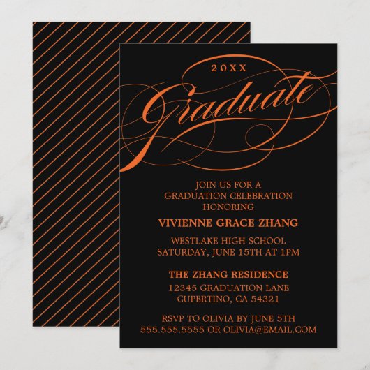 STIJLVOLE ELEGANTE SCRIPT AFSTUDEERFEEST UITNODIGI KAART (Voorkant / Achterkant)