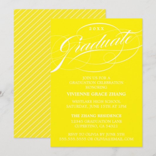 STIJLVOLE ELEGANTE SCRIPT AFSTUDEERFEEST UITNODIGI KAART (Voorkant / Achterkant)