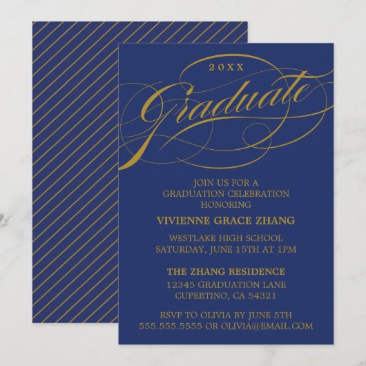 STIJLVOLE ELEGANTE SCRIPT AFSTUDEERFEEST UITNODIGI KAART (Voorkant / Achterkant)