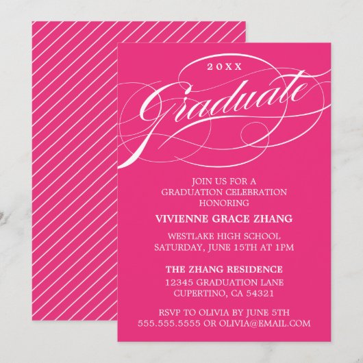 STIJLVOLE ELEGANTE SCRIPT AFSTUDEERFEEST UITNODIGI KAART (Voorkant / Achterkant)