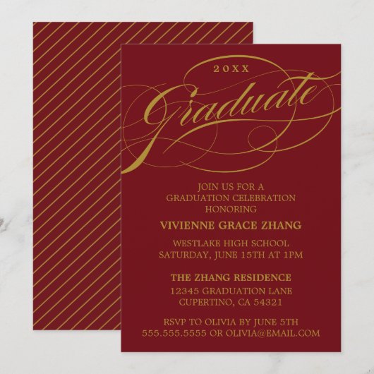 STIJLVOLE ELEGANTE SCRIPT AFSTUDEERFEEST UITNODIGI KAART (Voorkant / Achterkant)