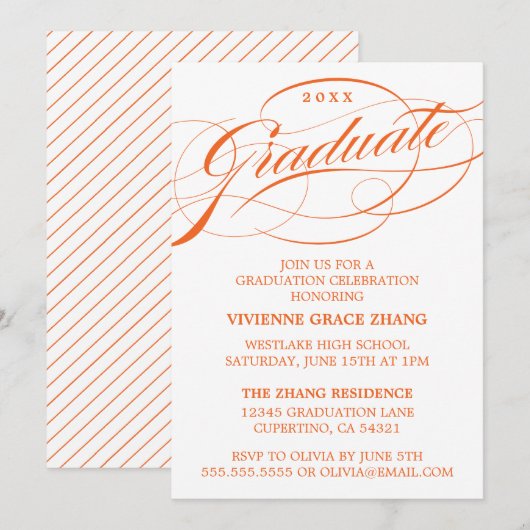 STIJLVOLE ELEGANTE SCRIPT AFSTUDEERFEEST UITNODIGI KAART (Voorkant / Achterkant)