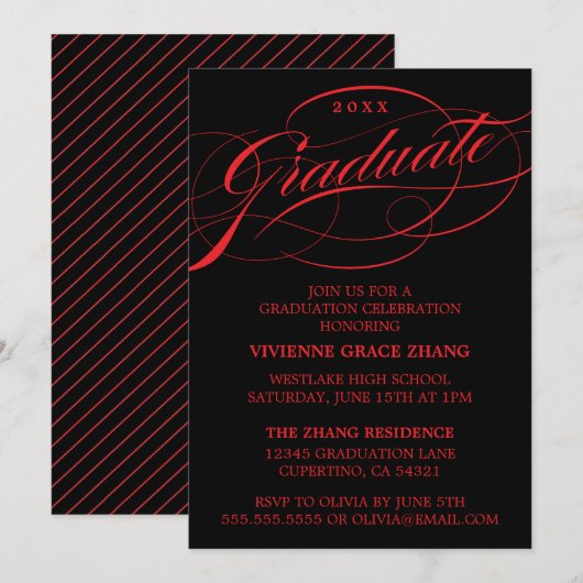 STIJLVOLE ELEGANTE SCRIPT AFSTUDEERFEEST UITNODIGI KAART (Voorkant / Achterkant)