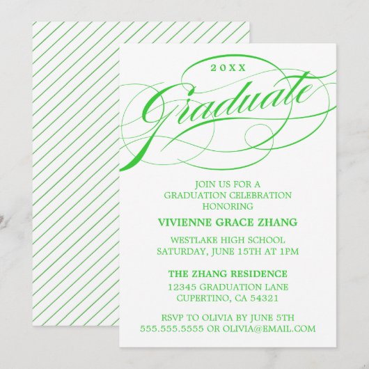 STIJLVOLE ELEGANTE SCRIPT AFSTUDEERFEEST UITNODIGI KAART (Voorkant / Achterkant)