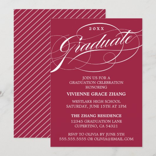 STIJLVOLE ELEGANTE SCRIPT AFSTUDEERFEEST UITNODIGI KAART (Voorkant / Achterkant)