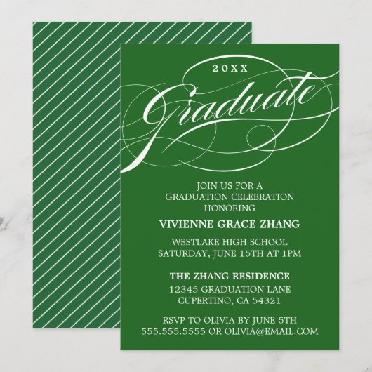 STIJLVOLE ELEGANTE SCRIPT AFSTUDEERFEEST UITNODIGI KAART (Voorkant / Achterkant)