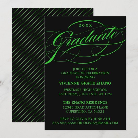 STIJLVOLE ELEGANTE SCRIPT AFSTUDEERFEEST UITNODIGI KAART (Voorkant / Achterkant)