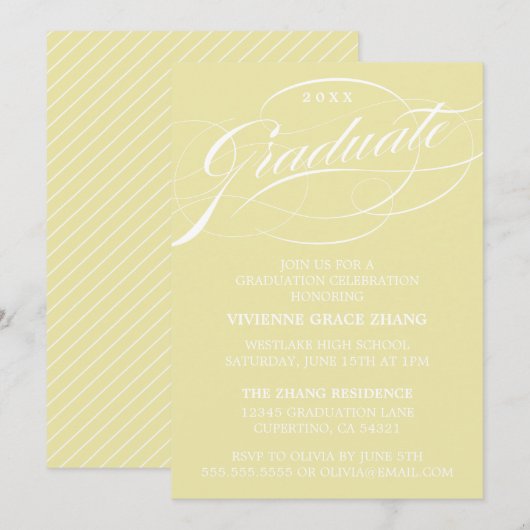 STIJLVOLE ELEGANTE SCRIPT AFSTUDEERFEEST UITNODIGI KAART (Voorkant / Achterkant)