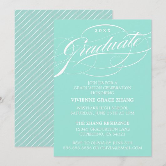 STIJLVOLE ELEGANTE SCRIPT AFSTUDEERPARTY UITNODIGI KAART (Voorkant / Achterkant)