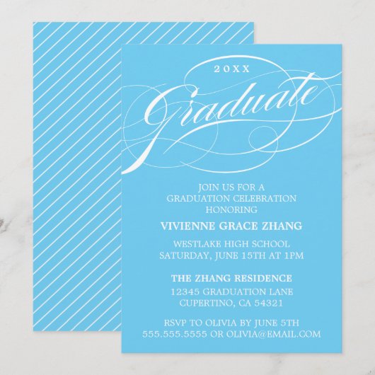 STIJLVOLE ELEGANTE SCRIPT AFSTUDEERPARTY UITNODIGI KAART (Voorkant / Achterkant)