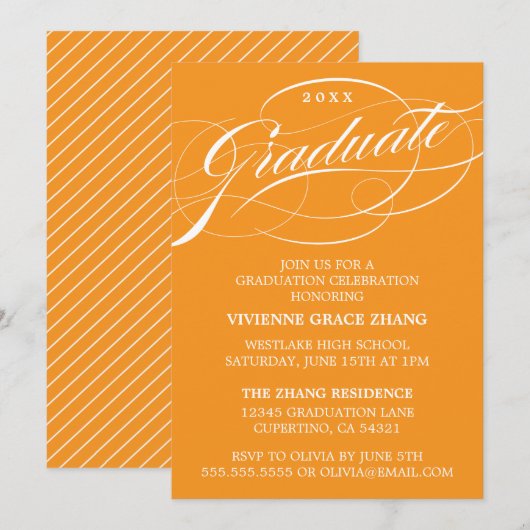 STIJLVOLE ELEGANTE SCRIPT AFSTUDEERPARTY UITNODIGI KAART (Voorkant / Achterkant)