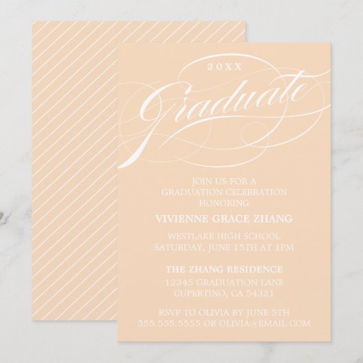 STIJLVOLE ELEGANTE SCRIPT AFSTUDEERPARTY UITNODIGI KAART (Voorkant / Achterkant)