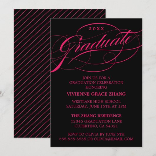 STIJLVOLE ELEGANTE SCRIPT AFSTUDEERPARTY UITNODIGI KAART (Voorkant / Achterkant)