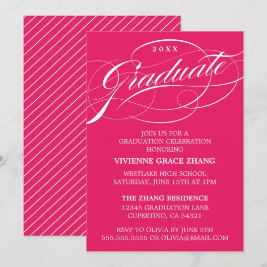 STIJLVOLE ELEGANTE SCRIPT AFSTUDEERPARTY UITNODIGI KAART (Voorkant / Achterkant)