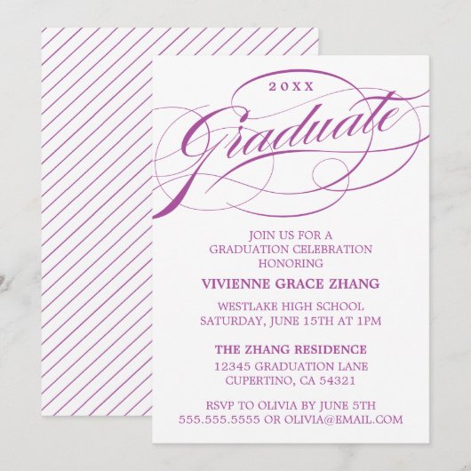 STIJLVOLE ELEGANTE SCRIPT AFSTUDEERPARTY UITNODIGI KAART (Voorkant / Achterkant)