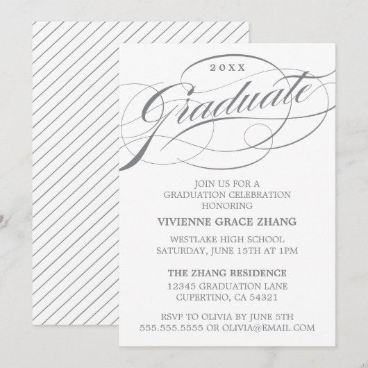 STIJLVOLE ELEGANTE SCRIPT AFSTUDEERPARTY UITNODIGI KAART (Voorkant / Achterkant)