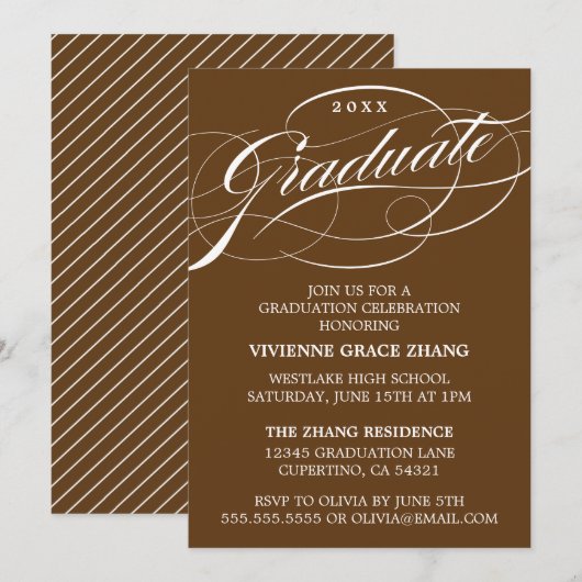STIJLVOLE ELEGANTE SCRIPT AFSTUDEERPARTY UITNODIGI KAART (Voorkant / Achterkant)