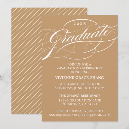 STIJLVOLE ELEGANTE SCRIPT AFSTUDEERPARTY UITNODIGI KAART (Voorkant / Achterkant)