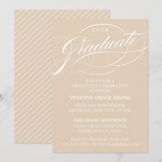 STIJLVOLE ELEGANTE SCRIPT AFSTUDEERPARTY UITNODIGI KAART (Voorkant / Achterkant)