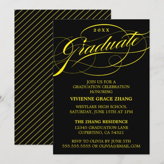 STIJLVOLE ELEGANTE SCRIPT AFSTUDEERPARTY UITNODIGI KAART (Voorkant / Achterkant)
