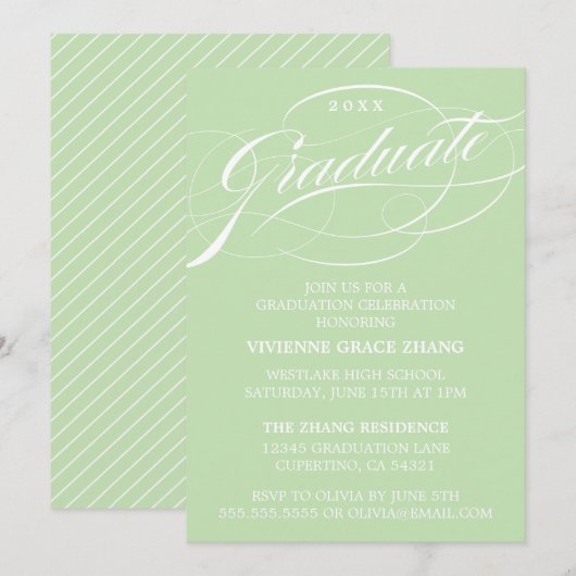 STIJLVOLE ELEGANTE SCRIPT AFSTUDEERPARTY UITNODIGI KAART (Voorkant / Achterkant)