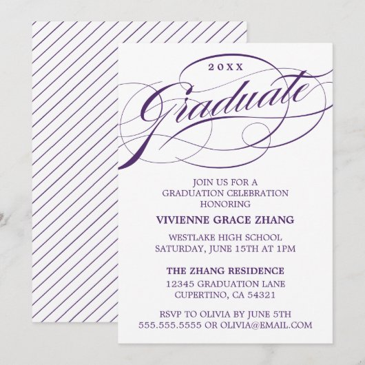 STIJLVOLE ELEGANTE SCRIPT AFSTUDEERPARTY UITNODIGI KAART (Voorkant / Achterkant)