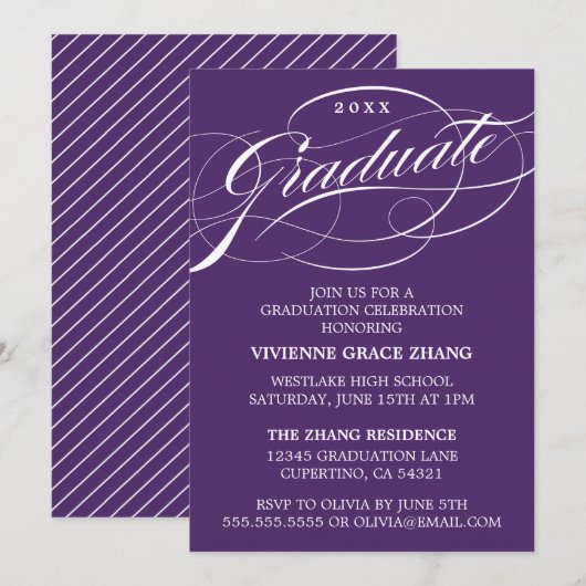 STIJLVOLE ELEGANTE SCRIPT AFSTUDEERPARTY UITNODIGI KAART (Voorkant / Achterkant)