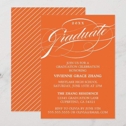 STIJLVOLE ELEGANTE SCRIPT AFSTUDEERPARTY UITNODIGI KAART (Voorkant / Achterkant)