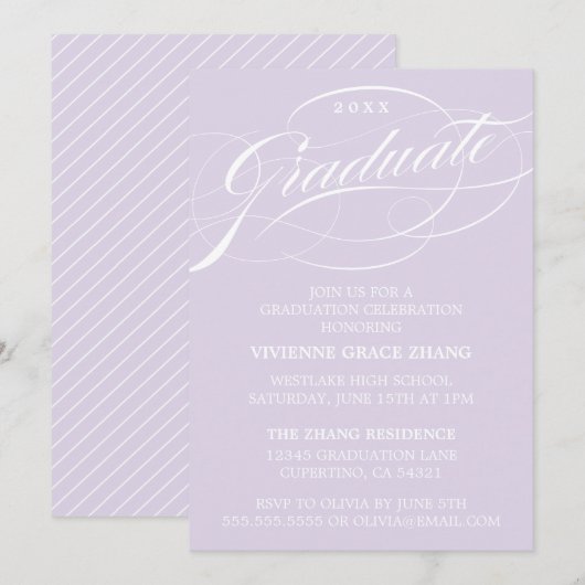 STIJLVOLE ELEGANTE SCRIPT AFSTUDEERPARTY UITNODIGI KAART (Voorkant / Achterkant)
