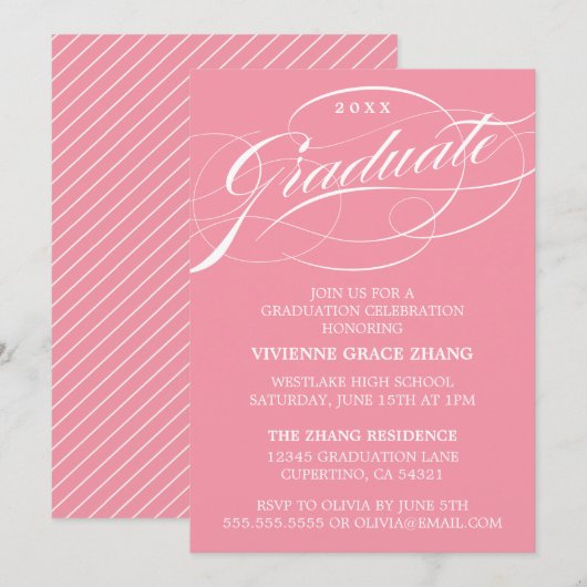 STIJLVOLE ELEGANTE SCRIPT AFSTUDEERPARTY UITNODIGI KAART (Voorkant / Achterkant)