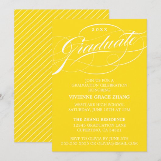 STIJLVOLE ELEGANTE SCRIPT AFSTUDEERPARTY UITNODIGI KAART (Voorkant / Achterkant)