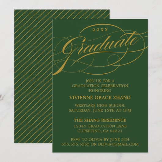 STIJLVOLE ELEGANTE SCRIPT AFSTUDEERPARTY UITNODIGI KAART (Voorkant / Achterkant)