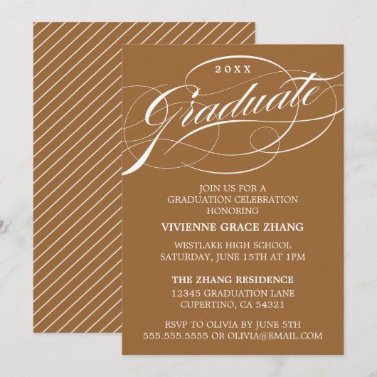 STIJLVOLE ELEGANTE SCRIPT AFSTUDEERPARTY UITNODIGI KAART (Voorkant / Achterkant)