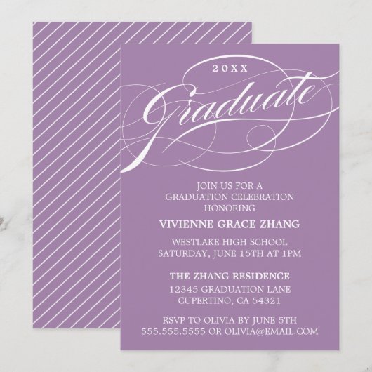 STIJLVOLE ELEGANTE SCRIPT AFSTUDEERPARTY UITNODIGI KAART (Voorkant / Achterkant)
