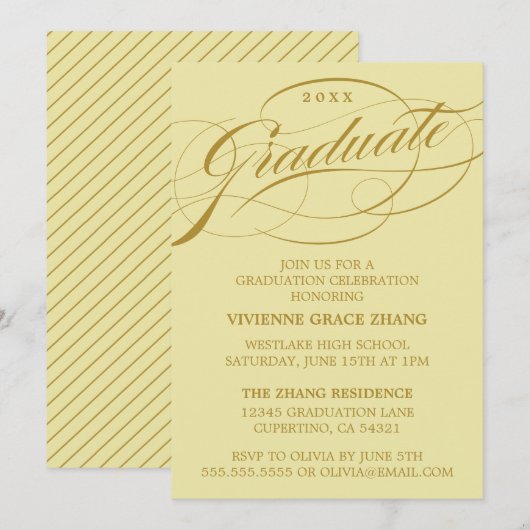 STIJLVOLE ELEGANTE SCRIPT AFSTUDEERPARTY UITNODIGI KAART (Voorkant / Achterkant)