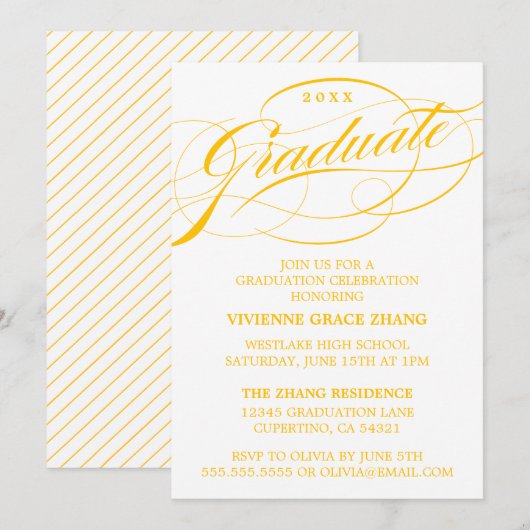 STIJLVOLE ELEGANTE SCRIPT AFSTUDEERPARTY UITNODIGI KAART (Voorkant / Achterkant)