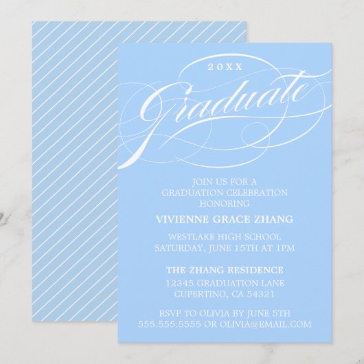 STIJLVOLE ELEGANTE SCRIPT AFSTUDEERPARTY UITNODIGI KAART (Voorkant / Achterkant)