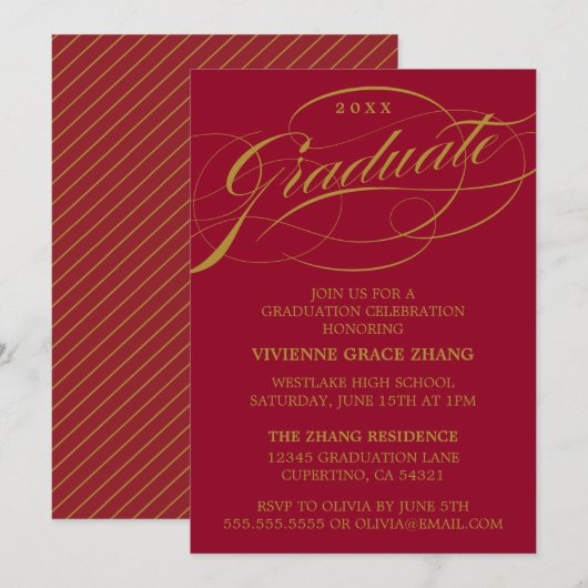 STIJLVOLE ELEGANTE SCRIPT AFSTUDEERPARTY UITNODIGI KAART (Voorkant / Achterkant)