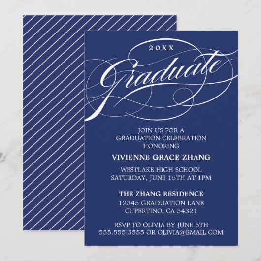 STIJLVOLE ELEGANTE SCRIPT AFSTUDEERPARTY UITNODIGI KAART (Voorkant / Achterkant)