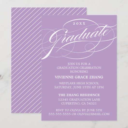 STIJLVOLE ELEGANTE SCRIPT AFSTUDEERPARTY UITNODIGI KAART (Voorkant / Achterkant)