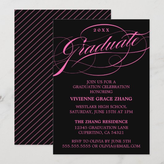 STIJLVOLE ELEGANTE SCRIPT AFSTUDEERPARTY UITNODIGI KAART (Voorkant / Achterkant)