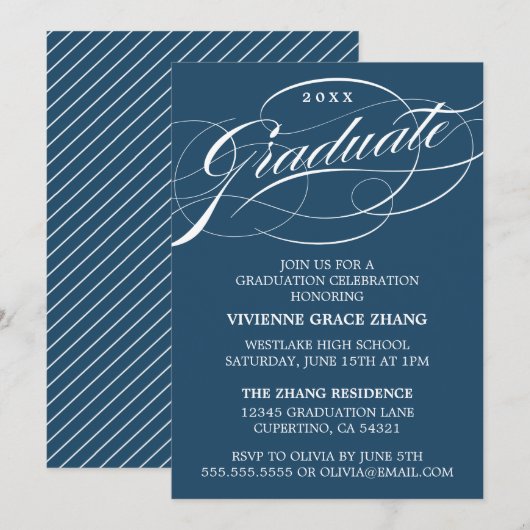 STIJLVOLE ELEGANTE SCRIPT AFSTUDEERPARTY UITNODIGI KAART (Voorkant / Achterkant)