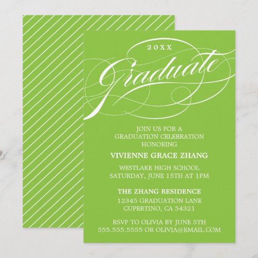 STIJLVOLE ELEGANTE SCRIPT AFSTUDEERPARTY UITNODIGI KAART (Voorkant / Achterkant)