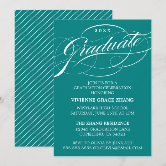 STIJLVOLE ELEGANTE SCRIPT AFSTUDEERPARTY UITNODIGI KAART (Voorkant / Achterkant)