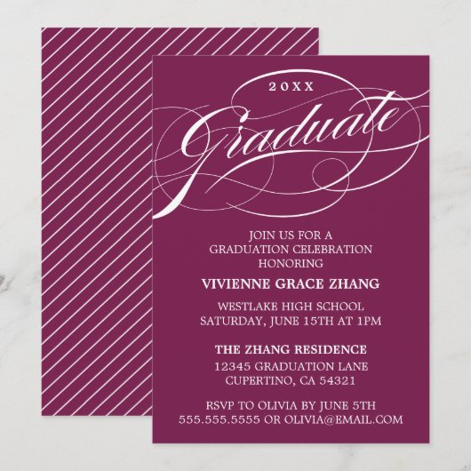 STIJLVOLE ELEGANTE SCRIPT AFSTUDEERPARTY UITNODIGI KAART (Voorkant / Achterkant)