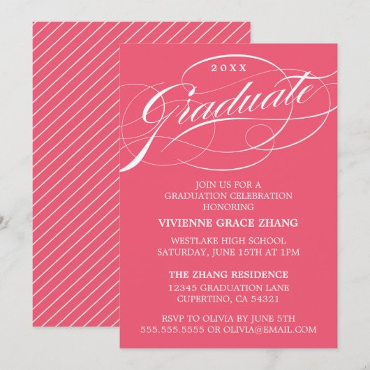 STIJLVOLE ELEGANTE SCRIPT AFSTUDEERPARTY UITNODIGI KAART (Voorkant / Achterkant)