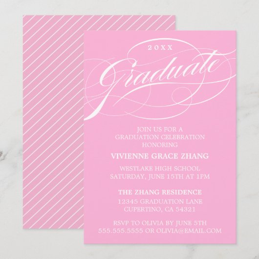 STIJLVOLE ELEGANTE SCRIPT AFSTUDEERPARTY UITNODIGI KAART (Voorkant / Achterkant)