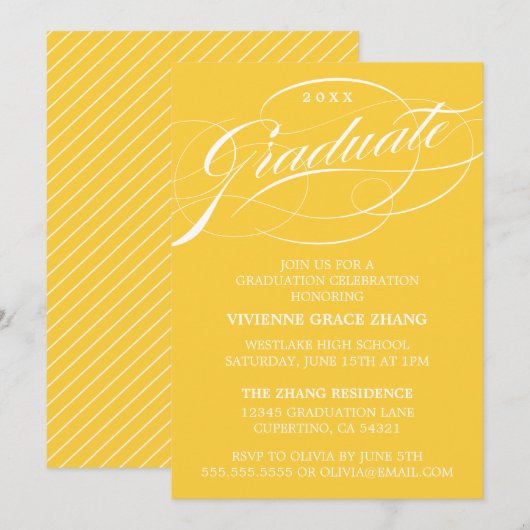 STIJLVOLE ELEGANTE SCRIPT AFSTUDEERPARTY UITNODIGI KAART (Voorkant / Achterkant)