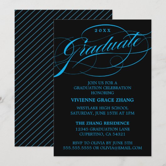 STIJLVOLE ELEGANTE SCRIPT AFSTUDEERPARTY UITNODIGI KAART (Voorkant / Achterkant)