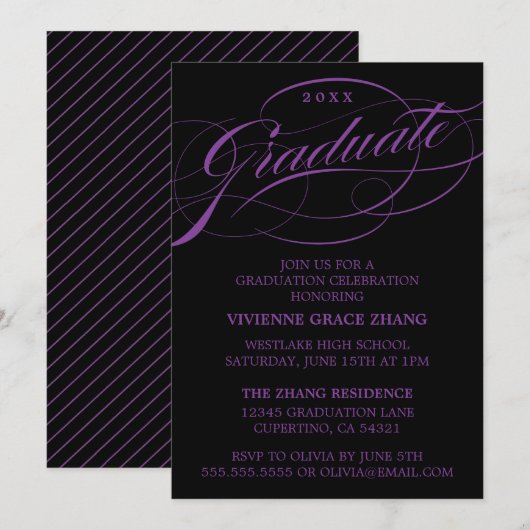 STIJLVOLE ELEGANTE SCRIPT AFSTUDEERPARTY UITNODIGI KAART (Voorkant / Achterkant)